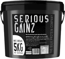 Serious Gainz Weight Gainer 5kg Muscle Mass Gain Protein Powder Shake White Choc 6.38 per kilo