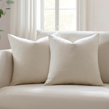 Set of 2 Ivory Throw Pillow Covers 20x20, Modern Farmhouse Linen Blend
