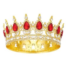 Queen Crown Rhinestone Wedding Crowns and Tiaras for Women Gold Red Crown