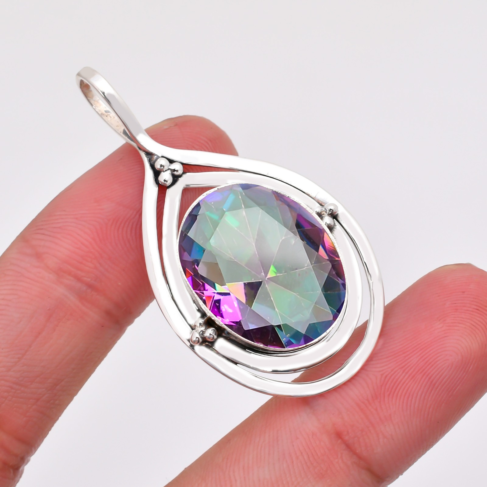 Rainbow Mystic Fire Topaz 925 Sterling Silver Pendant, Christmas Gift, P143729