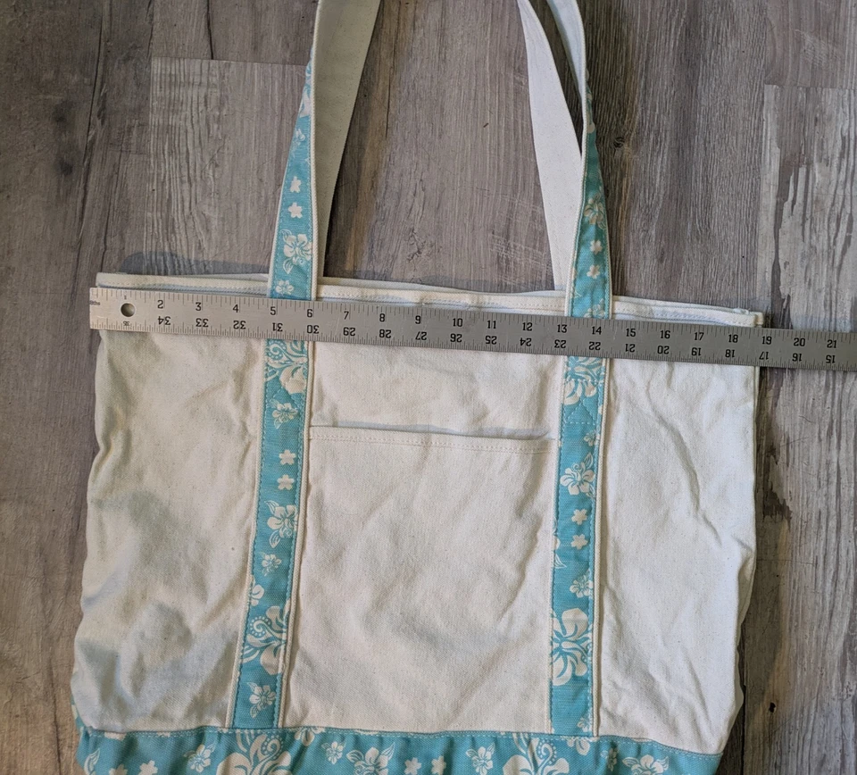 HYP Beach Ocean Blue Floral Oversized Large Canvas Bag Tote Purse - Image 2 of 4