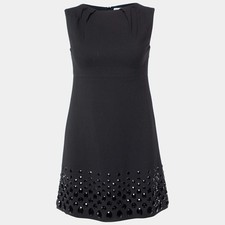 RED Valentino Black Crepe Crystal Embellished Sleeveless Dress S