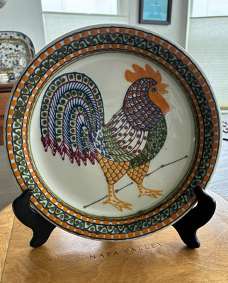 Janet Rothwoman 10'' Rooster Plate Pottery Ceramic Signed Vintage