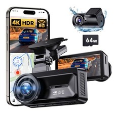 4K Dual Dash Cam Front  Rear with GPS, WiFi, Night Vision, 64GB Card