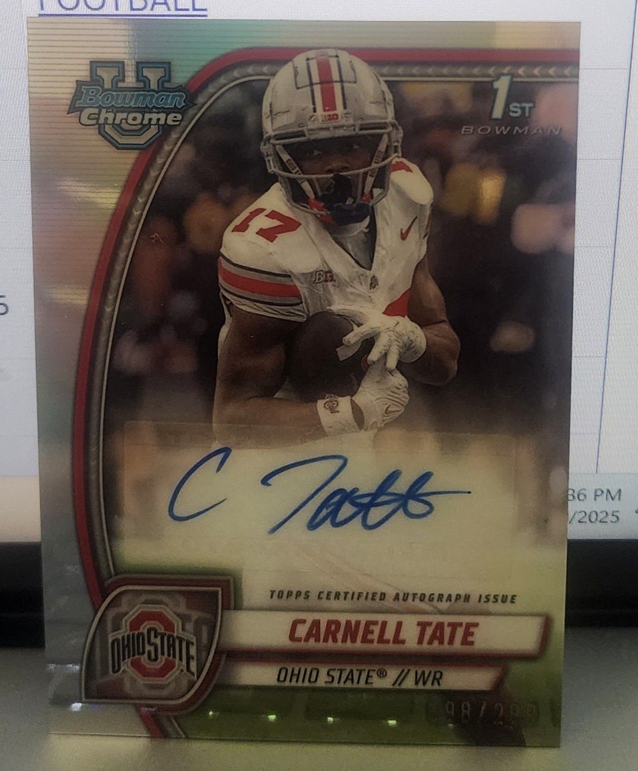 2024 Bowman Chrome U Carnell Tate Auto 1st Prospect Refractor #198/299