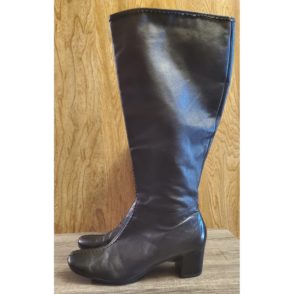 Botas de cuero Eddie Bauer de tacón con cremallera lateral para mujer talla 8 ancho pantorrilla negras Foto 4 de 4