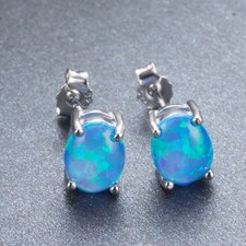Women Girl Fashion 925 Silver Post Oval Fire Opal Stud Earrings 4x6mm Gift PE19