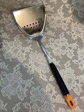 Vintage Top Drawer Chrome Plated Spatula Strainer Scoop 13 Black Orange Handle