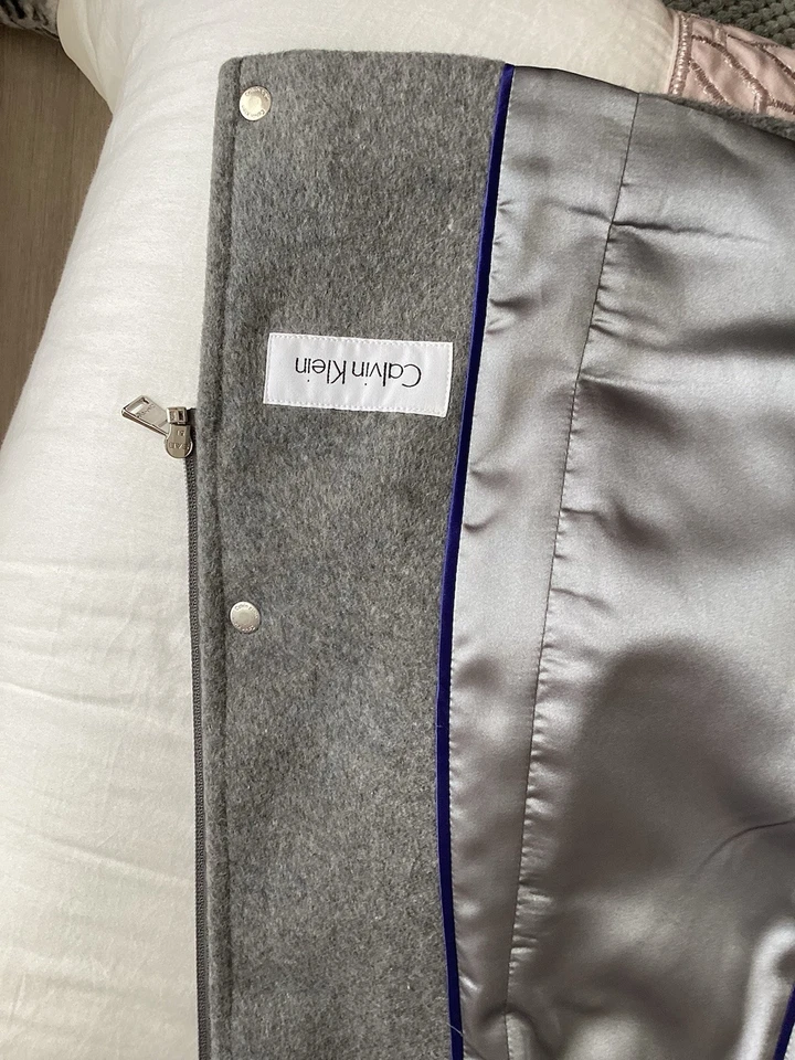 Calvin Klein 2p Grey Wool Blend Winter Coat W/faux Fur Trimmed Removable Hood - Image 4 of 4