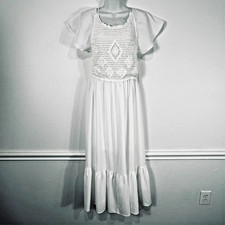 Entro Maxi Crocheted Dress Women's Small White Open Back Ruffle Sleeves Boho