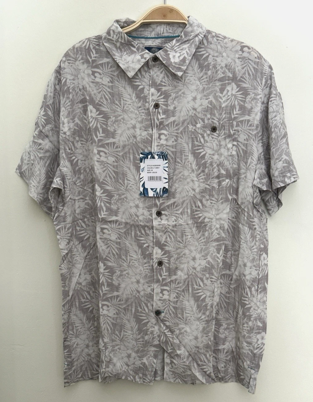 NWT Havana Jim Hawaiian Shirt Mens L Polo Aloha Luau Tropical Floral Gray