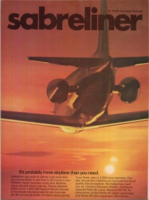 North American Rockwell Sabreliner 1968 Vintage Aviation Print Ad