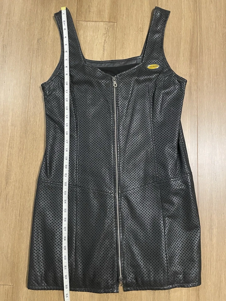Harley-Davidson Women’s Genuine Leather Jumper Full Zipper Sleeveless Dress VTG  - Image 4 of 4