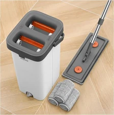 MOPALL Hands-Free Flat Mop & Bucket With Wringer Set – 61″ Handle, 3 Pads