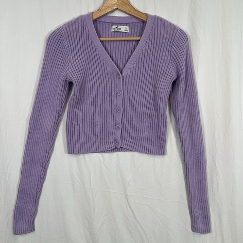 Hollister Co. Cropped Ribbed V-Neck Lavender Button-up Sweater Sz XS