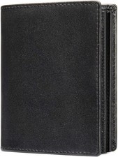 Mens Leather Bifold RFID Vertical Wallet Extra Large Capacity Card L, Black