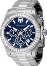 TechnoMarine Manta Ray Lux Mens 42mm 48 Crystals Blue Chrono Watch TM-222002
