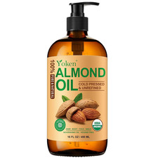 Organic Almond Oil 16 fl oz, USDA 100 Pure Cold Pressed Almond Oils in Glass Bo