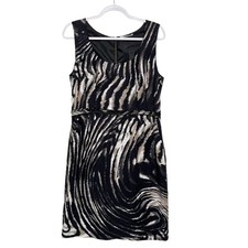 T Tahari Jocelin Dress Size 12 Linen Blend Zebra Print Sleeveless Scoop Neck NEW