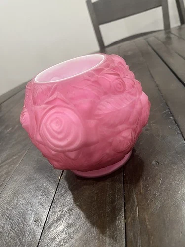 Vintage Fenton LG Wright Art Glass Puffy Pink Cased Rose Bowl