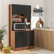 71" Tall Kitchen Pantry Cabinet Storage Cabinet w/ 2 Adjustable Shelves Walnut