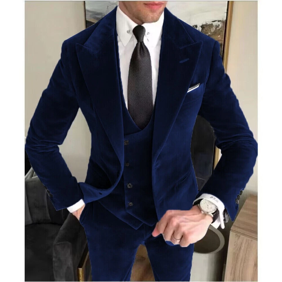 Traje de terciopelo vintage para hombre con solapa de pico ancho formal negocios boda fiesta esmoquin Foto 4 de 4