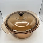 Vintage Vision Corning Ware Pyrex Amber  5L Dutch Oven Stock Pot with Lid  USA