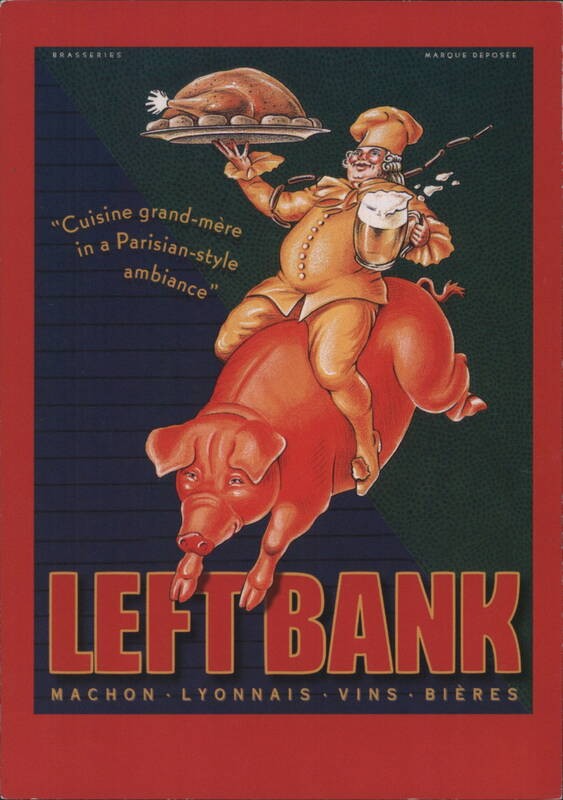 Publicidad California Left Bank Restaurante Promoción-Chef Cerdo con Pájaro Asado