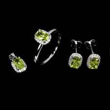 925 Argento Sterling Set Ciondolo Orecchini Anello Antico Peridoto 6x4mm Gemma 7