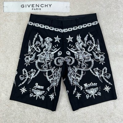 GIVENCHY Paris 2017SS Chaos Print Amor Hathor Gothic Black Twill Chino Shorts 50