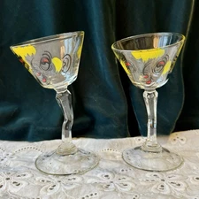 Gay Fad Tipsy 1950s Martini Glasses Beau Brummel Mid Century Cocktail Drinkware