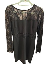 Express Black Lace Long Sleeve Dress Cocktail Cutout Size M NWT