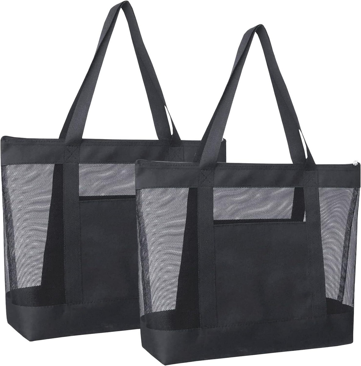 ★TOUT Y EST★ Mesh string mini black SK08-FBK 2Pack Lightweight Mesh Tote Bag,Sandproof Beach Bags with