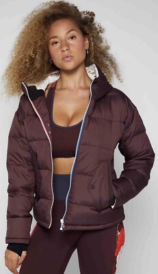 FourLaps Cover Down Filled Jacket Womens Small Fudge Brown Hooded Coat