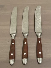 3 H.F. Ltd (Hanford Forge) Stainless China 06 Brown Rivet Handles Dinner Knives