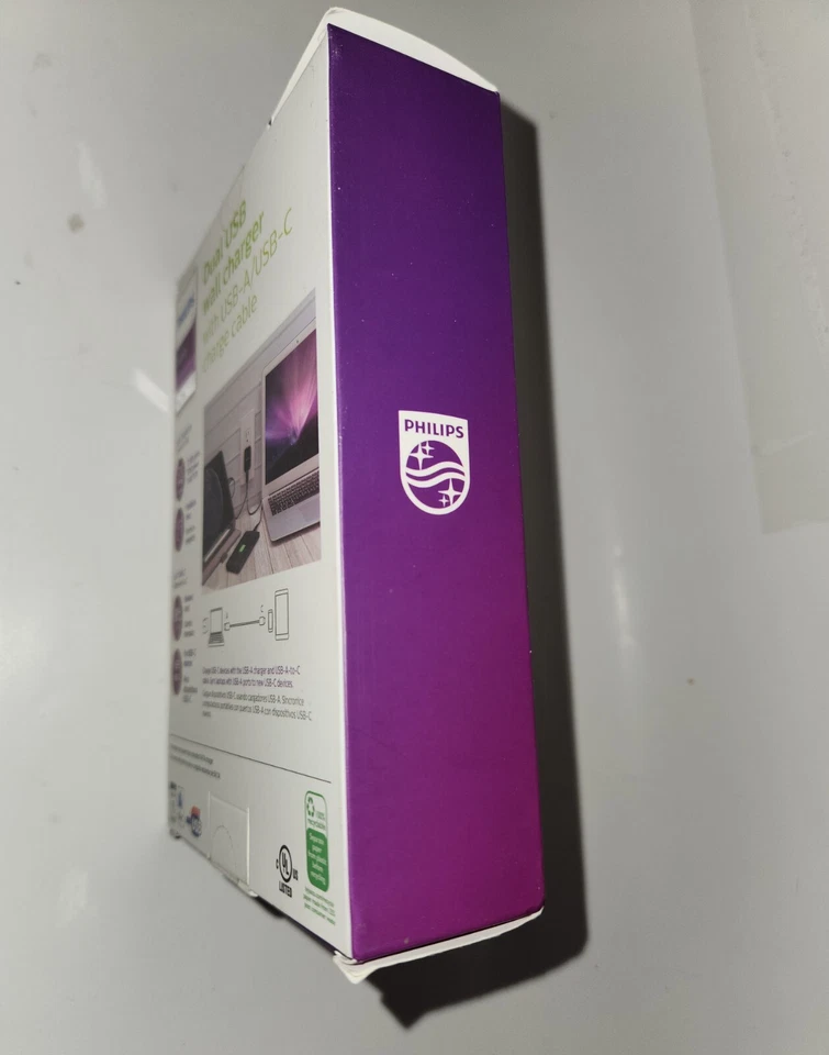 Cargador de pared USB doble Philips con cable de carga USB-A/USB-C [NUEVO]. Foto 4 de 4