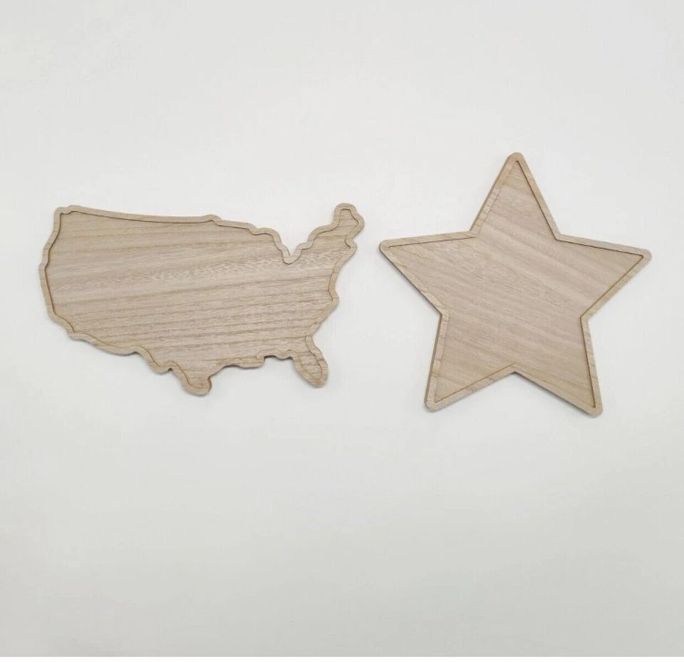2ct. Americana Wood Trays - USA & Star Shape 4th Of July Or Memorial Day Decor - Image 2 of 4