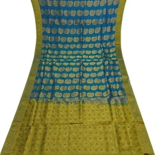 Vintage Blue Sarees 100% Pure Silk Zari Handwoven Paisley Butta Brocade 5YD Sari