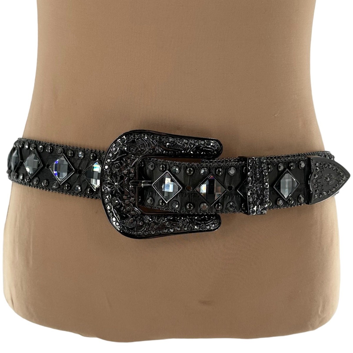 Nocona Grey Charcoal Leather Bling Gunmetal Studded Crystals  display picture 1