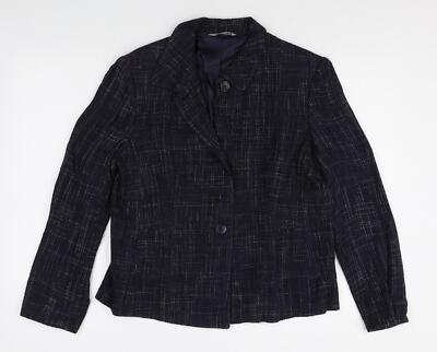 Marks and Spencer Damen Blau Geometrisches Muster Leinenmischung Jacke Blazer Größe 14