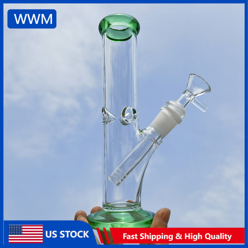 21cm Heavy Glass Water Pipe Hookah Smoking Bong Cylinder Shisha 14mm Bowl Green