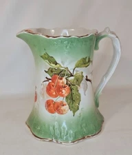 Pitcher with Cherries Green and White Antique Grocery Promotion for Rankin PA