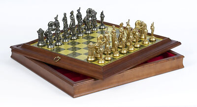 Napoleon Chessmen & Cabinet Chess Board Set Antique Finish Storage Compartment