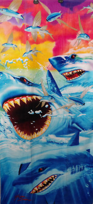 Shark  Velour Beach Bath Towel 30x60 100% Cotton