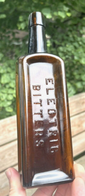 NICE AMBER ELECTRIC BITTERS BOTTLE H.E. BUCKLEN & CO CHICAGO, IL 1890'S ERA L@@K