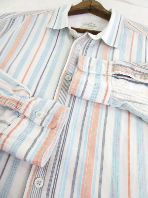 Paradise Collection Shirt Men XXL 2X White Linen Cotton Long Roll Tab Sleeve NEW