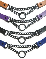 BLACK CHAINS FAUX LEATHER COLLAR vegan punk choker O-ring goth biker metal Z2