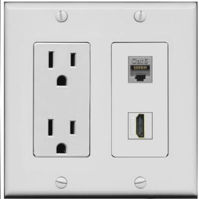 RiteAV 15 Amp Power Outlet and CAT6 HD Wall Plate [Gray]