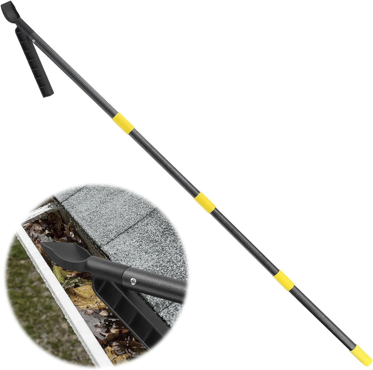 Adjustable Gutter Cleaning Tool From Ground – Telescopic Pole 2-8.2ft, Angled Brush Head, No Ladder Needed, Removes Leaves & Debris Easily (Blue)