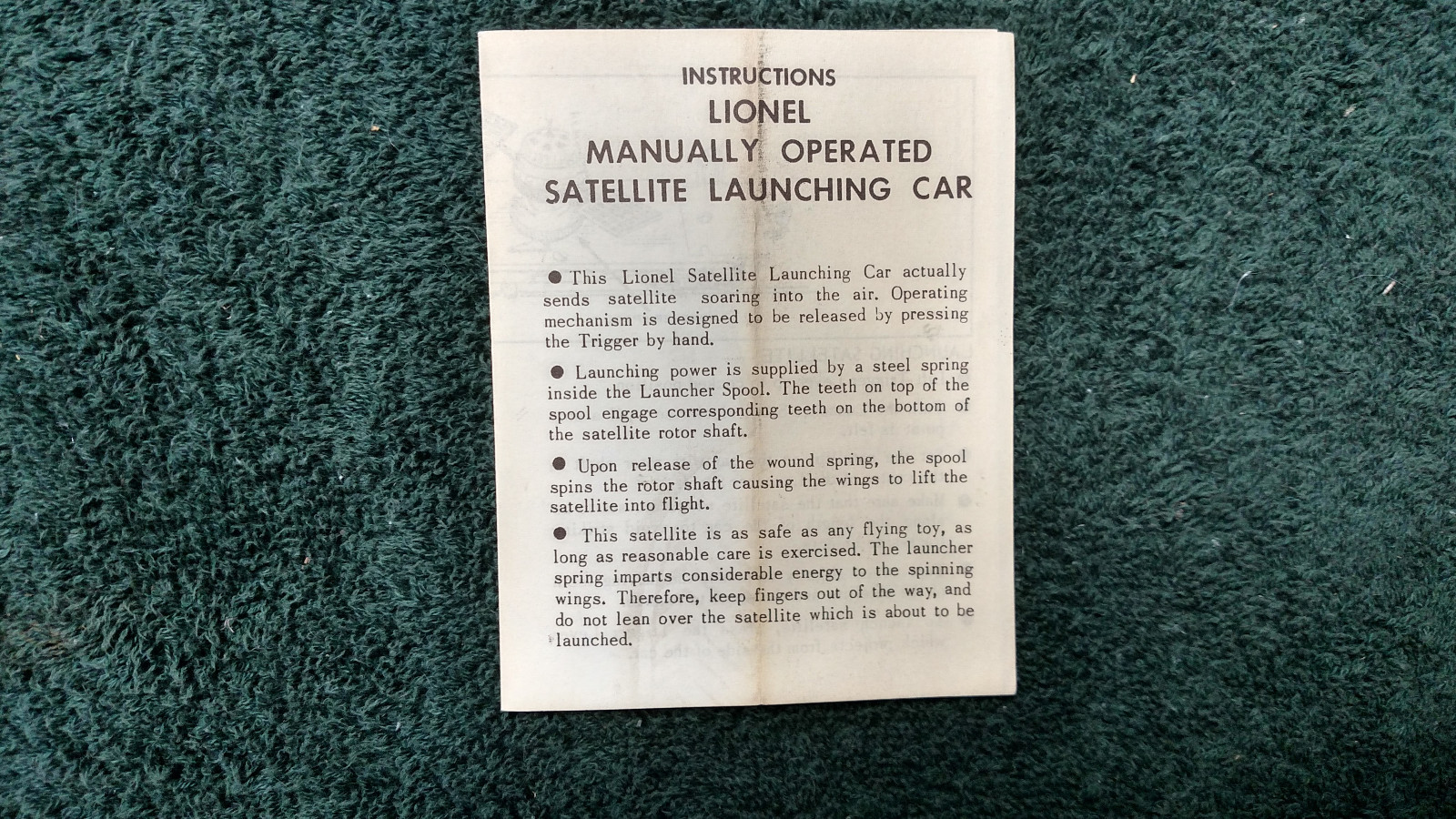 LIONEL # 3510 MANUALLY OPERATED SATELLITE LAUNCHING CAR INSTRUCTIONS PHOTOCOPY 